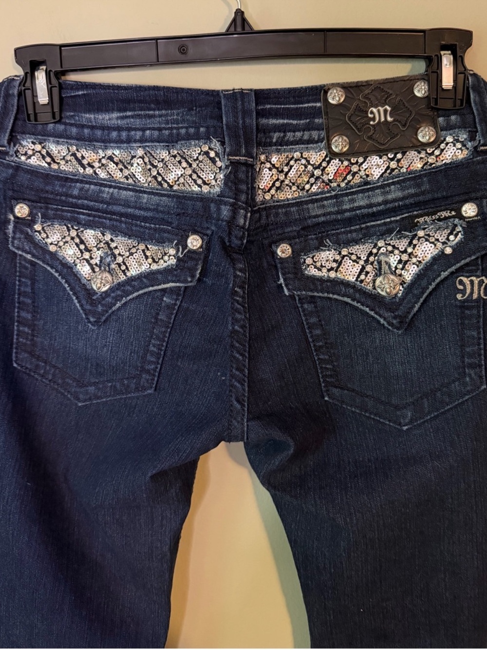 New With Tags Y2K Gorgeous Miss Me Boot Jeans With Sequin Pockets 34-1/2” Inseam